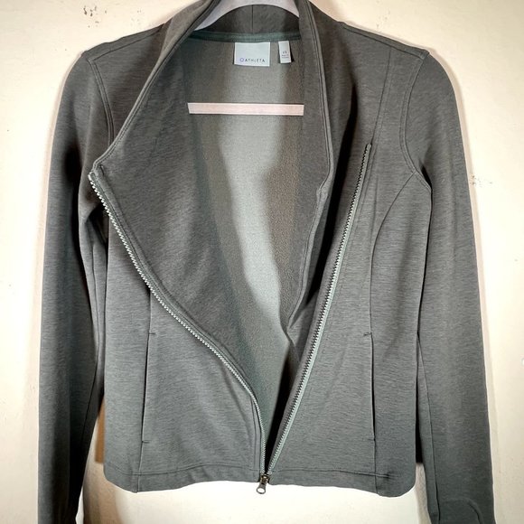 Athleta Soft Moto Jacket Zip Up Size XS Green/Grayish Fleece Lined Double Knit - Picture 9 of 10
